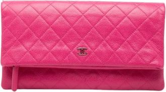 Chanel Pre-owned Clutches, female, Pink, Size: ONE SIZE Pre-owned Quilted Caviar Leather Clutch