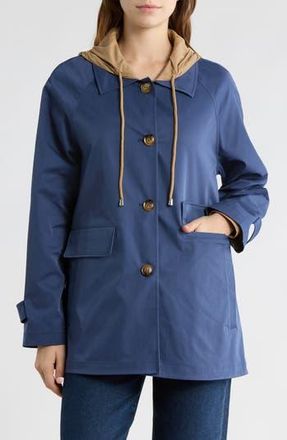 Bernardo Hooded Anorak Raincoat in Khaki /Check Print at Nordstrom Rack, Size X-Small