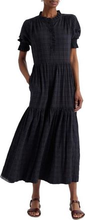 Seasalt Cornwall Feather Star Puff Sleeve Tiered Organic Cotton Blend Dress in Inkwell at Nordstrom, Size 16