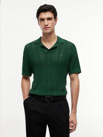 Tommy Hilfiger Relaxed Pointelle Structured Polo Shirt With Linen