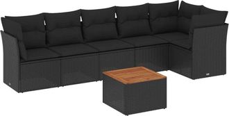 vidaXL Vidaxl - Set De Comedor De Jard&iacute;n 7 Pzas Y Cojines Rat&aacute;n Sint&eacute;tico Negro