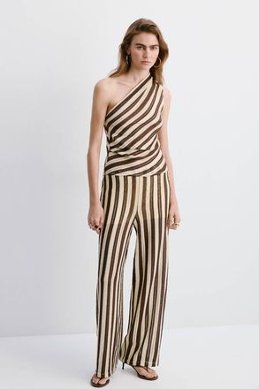 Mango Pantaloni a maglia traforata a righe marrone - Donna - XS - MANGO