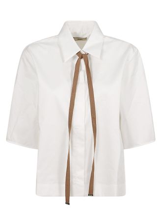 Herno Boxy White Poplin Shirt With Grosgrain Ribbon Tie