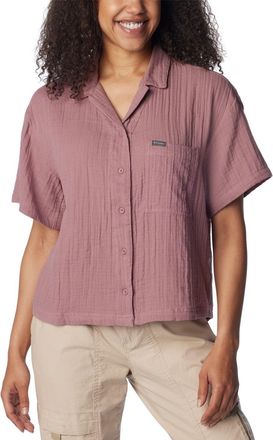 Columbia Holly Hideaway Breezy Shirt Top WomensPurple Cotton Button Up FTS615
