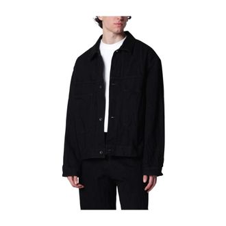 STUDIO NICHOLSON Light Jackets, male, Black, Size: M Nyle Crinkle Denim Jacket