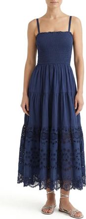 Change of Scenery Kristen Sleeveless Smocked Eyelet Midi Dress in Navy Calypso Eyelet at Nordstrom, Size X-Small