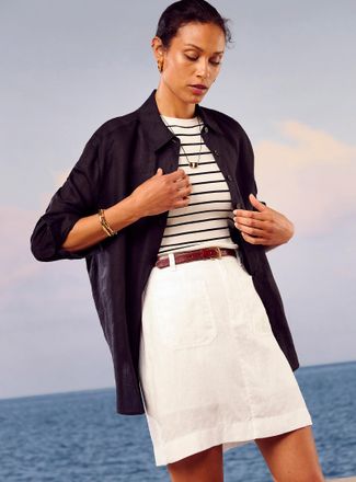 Contemporaine Womens Patch pockets pure linen skort