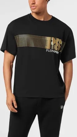 Plein Sport T-Shirt Round Neck Ss Logo Men in Black/lightgold at Nordstrom, Size Xx-Large