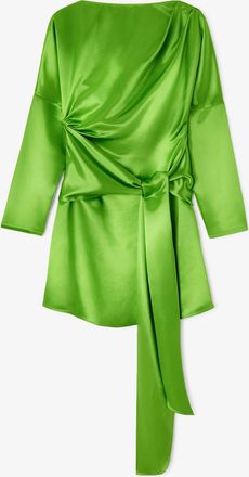 Ganni Spindle Tree Dress in Green Satin - Size 0 Viscose
