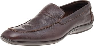 Ferragamo Dark Brown Leather Slip On Penny Loafers