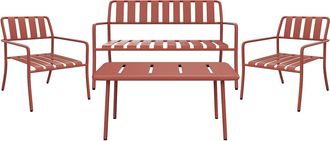 Vente-Unique Conjunto de jard&iacute;n de metal: Un banco, 2 sillones bajos y una mesa de centro - Terracota - BIRMOS de MYLIA