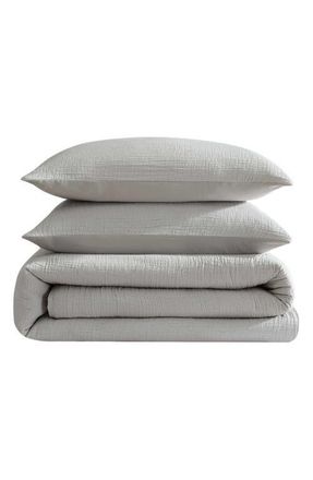 Calvin Klein Home Washed Textured Reversible Cotton Comforter Set in Medium Grey at Nordstrom, Size King