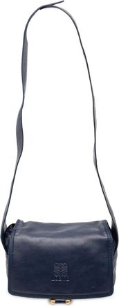 Loewe Womens Pre-owned Anagram Leather Flap Crossbody - Dark Blue - One Size