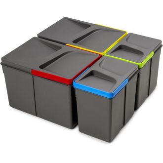 Emuca Emuca Kit De Contenedores De Reciclaje Para Caj&oacute;n De Cocina Recycle Altura 216mm, 2x12litros, 2x6litros, Pl&aacute;stico Gris Antracita