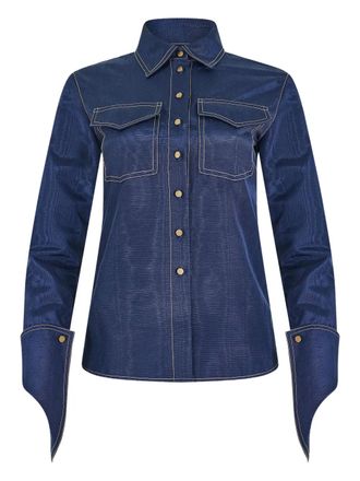 Rosie Assoulin cuff button ridged top - women - Fabric - M - Blue