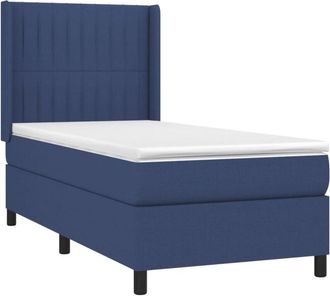 vidaXL Cama Box Spring Colch&oacute;n Y Luces Led Tela Azul 90x190 Cm Vidaxl