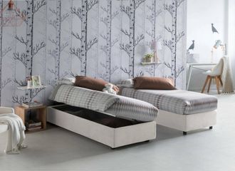Dmora Dmora - Cama Individual Dhol, Cama Contenedor Con Revestimiento De Tela, 100% Made In Italy, Apertura Lateral, Adecuado Para Colch&oacute;n 80x190 Cm, Blanco