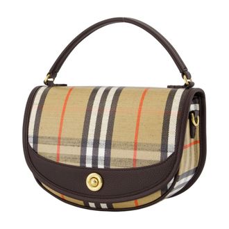 Burberry Womens Plaid Canvas Top Handle Bag Beige Cotton
