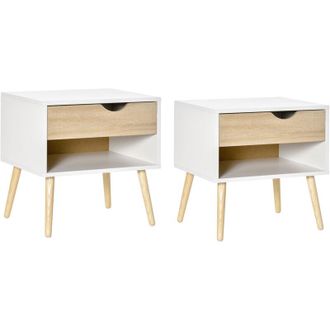 HOMCOM Set 2 Comodini Design con Cassetto e Mensola 50x39x51cm Bianco e Rovere - Homcom