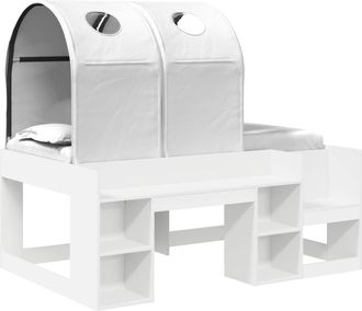 vidaXL Cama Con T&uacute;nel Con Estante 3 Uds. Blanco Madera De Ingenier&iacute;a Vidaxl