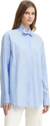 Forte_Forte Shirt met strikceintuur - Dames - Overhemden - Blauw - M - Katoen - Overhemden