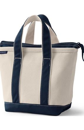 Lands End Zip Top Canvas Tote Bag in Natural/radiant Navy at Nordstrom, Size X-Large
