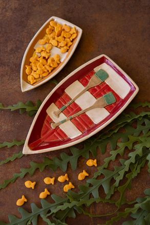 Kalalou Set Of Two Ceramic Boat Platters