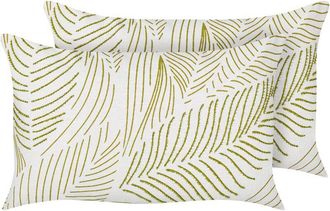 Beliani Beliani - Set of 2 Scatter Cushions Pillows Decorative Handmade Leaves Embroidery Rectangular 30 x 50 cm White and Green Spandorea