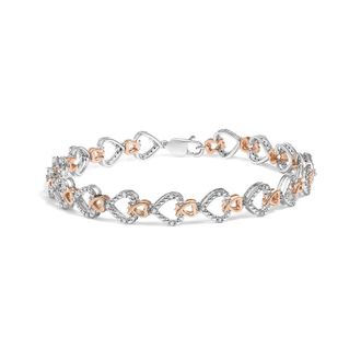 House of Brilliance 10K Rose Gold Plated Sterling Silver 1/4 Cttw Diamond Heart Link Bracelet