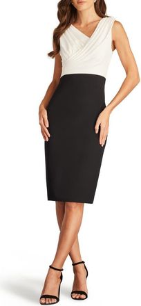 Tadashi Shoji Sleeveless Crepe Midi Sheath Dress in Ivory/Black at Nordstrom, Size Large