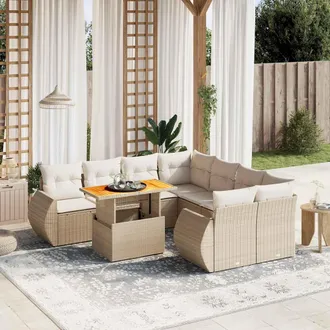 vidaXL Vidaxl - Set Divano Da Giardino 9 Pz Con Cuscini Beige In Polyrattan