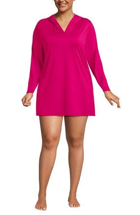 Lands End Cotton Jersey Long Sleeve Hooded Swim Cover-up Dress in Riviera Rose at Nordstrom, Size 2 X