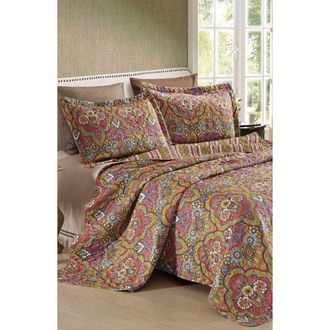Luxury Home Floral Print Microfiber Quilt Set in Jade at Nordstrom Rack, Size Full/queen