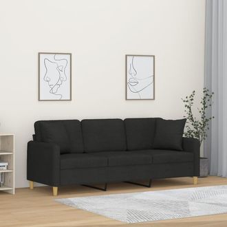 vidaXL Sof&aacute; De 3 Plazas Con Cojines Tela Negro 180 Cm Vidaxl