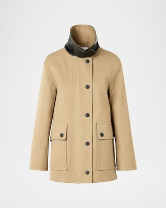 Akris Faux-Leather Collar Cotton Gabardine Parka Jacket