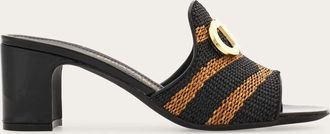 Ferragamo Women Gancini ornament mid-heel Slide Brown Size 10.5