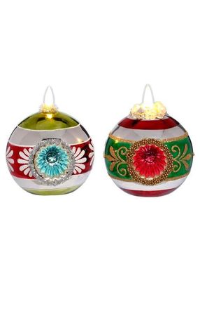 Mark Roberts Glitter Floral Globe with LED Ornament, Set of 6 in Red at Nordstrom