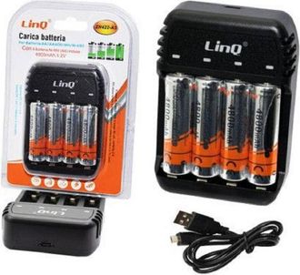 Trade Shop Trade Shop - Carica Batterie Pile Aa Aaa 4 Slot Zn422-a5 + 4 Pile Stilo 4800mha Ricaricabili