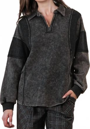 Very J Mineral Washed Oversized French Terry Knit Top In Black