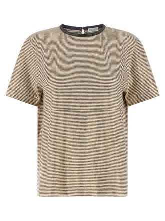 Brunello Cucinelli Multicolor Shiny Collar Detail T-shirt