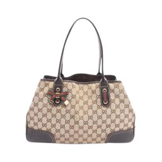 Gucci Pre-owned Princy Canvas Leather Tote Bag - Dames - Pre-owned - Beige - Maat: ONE Size Leer