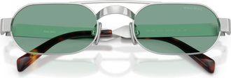 Miu Miu Rectangular Green Lens Sunglasses With Silver Metal Frame