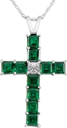 Pompeii3 6Ct TW Princess Cut Diamond & Emerald Cross Pendant Necklace Gold Lab Grown
