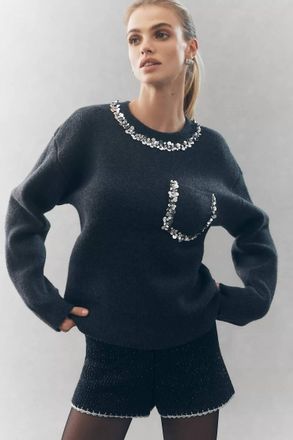 endless rose Lucy Sequin Sweater In Grey
