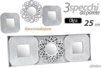 Trade Shop Trade Shop - Set 3 Specchi Parete Decorativi Quadri Libera Installazione 25cm Plastica 813030