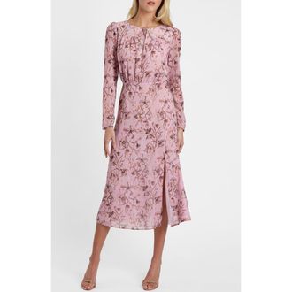 Santorelli Tessa Long Sleeve Midi Dress in Floral Georgette in Sweet Pink at Nordstrom, Size 14