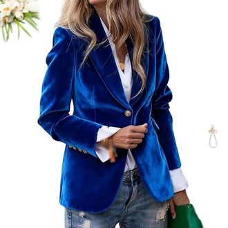 Generic Womens Velvet Blazer Casual Business Button up Jacket Vintage Button Long Sleeve Jackets Velvet Blazer Jackets for Women (Navy Blue,XXL)