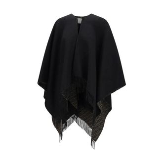 Fendi Capa con Logo Jacquard - Jackets - Mujer - Negro - ONE SIZE