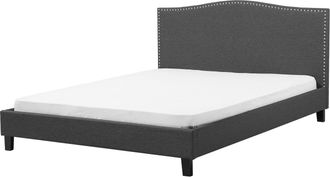 Beliani Cama Tapizada En Poli&eacute;ster Gris 180 X 200 Cm Dise&ntilde;o Tradicional Con Cabecero Glamour Montpellier