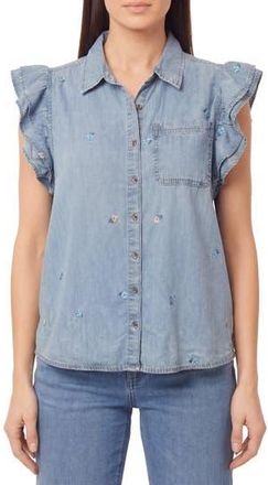 Kensie Denim Double Flutter Sleeve Button Front Top in Logan at Nordstrom Rack, Size X-Large